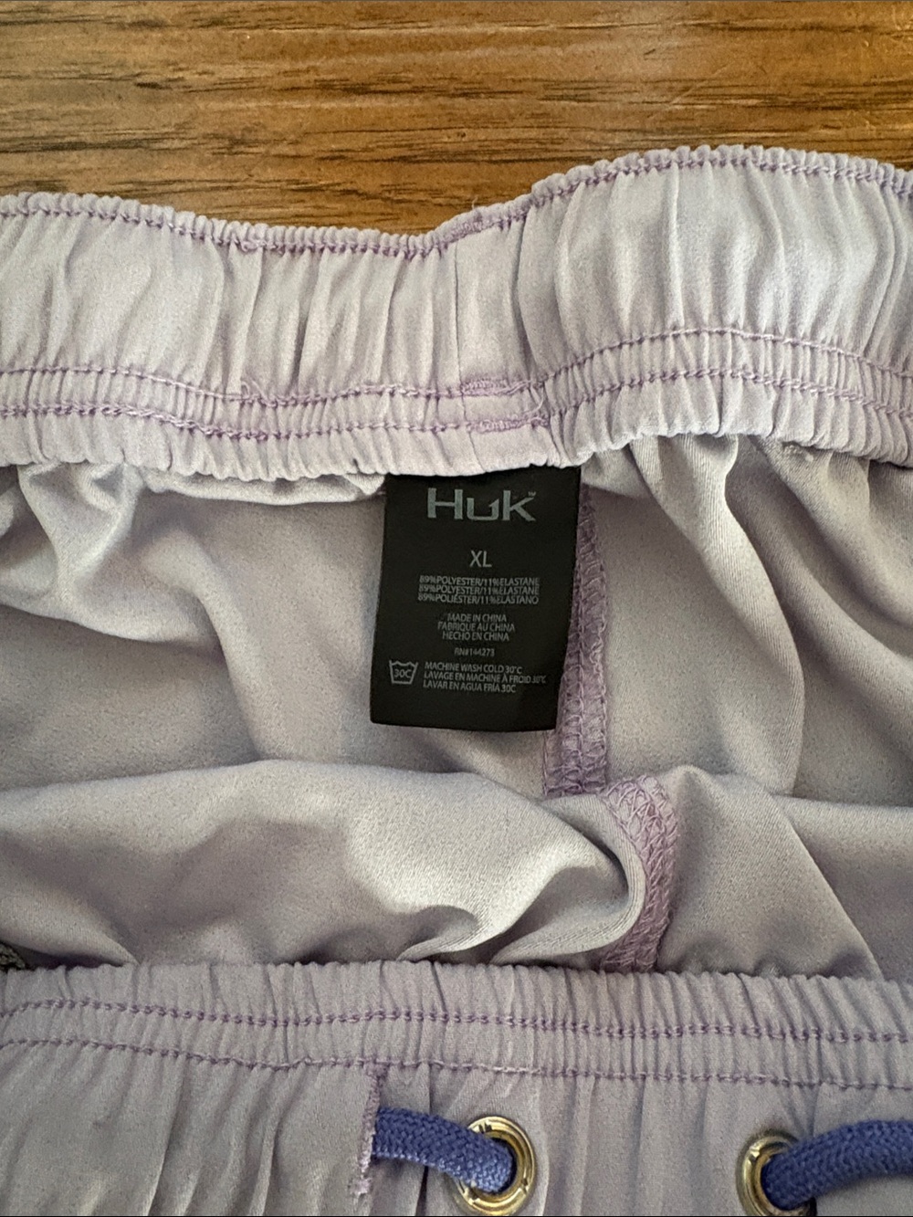 Huk Women's Lavender Athletic Shorts with Blue Drawstring - Picture 3 of 5